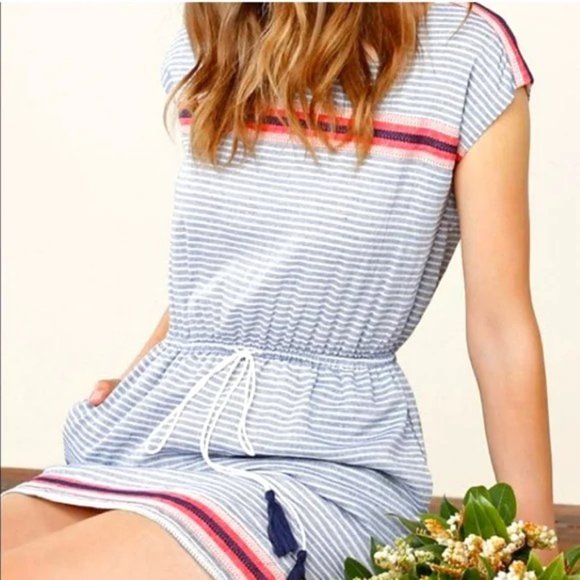 THML Dresses & Skirts - THML Blue & White Pocketed Sleeveless Dress w/Drawstring Elastic Waist - Small